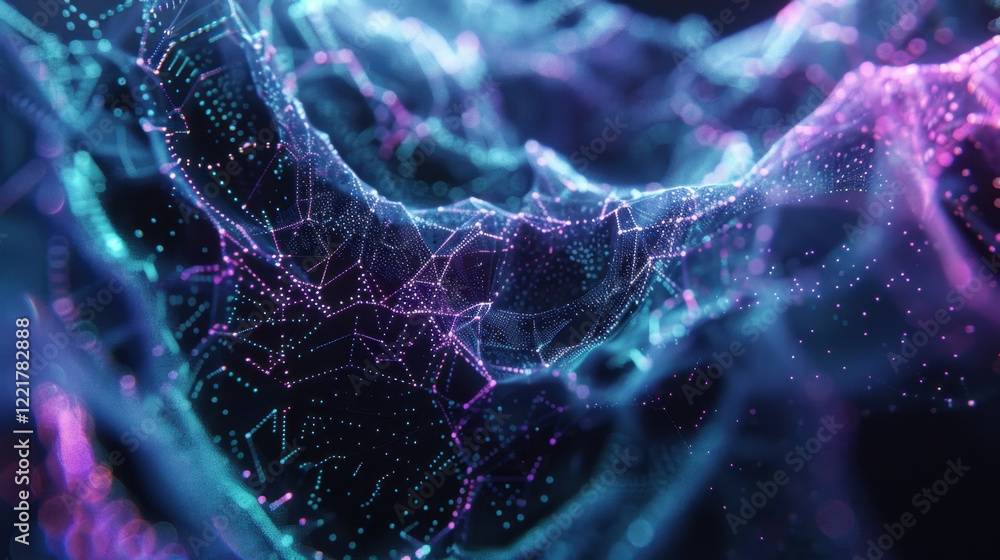 Poster digital abstract background with glowing particles and waves