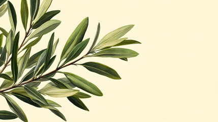 Fresh Olive Branch with Lush Green Leaves on Soft Beige Background