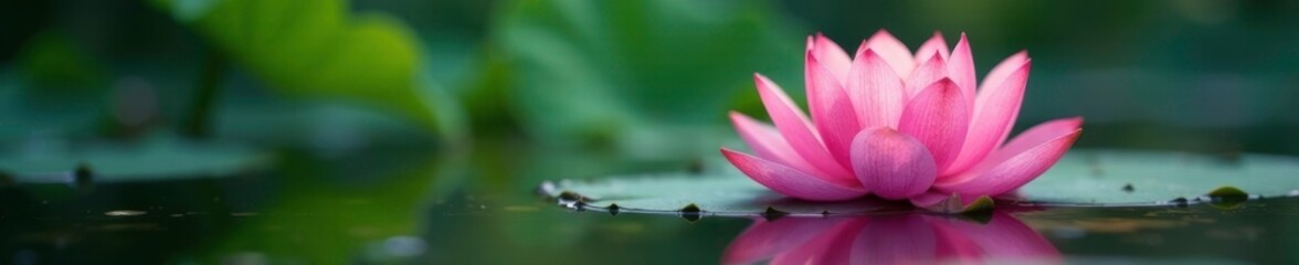 Fototapeta premium Lotus flower blooming on pond surface with surrounding water, bloom, flower