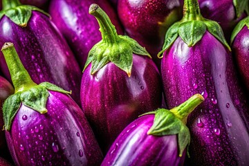 Vibrant Purple Eggplants: Close-up Macro Shot of Fresh Produce
