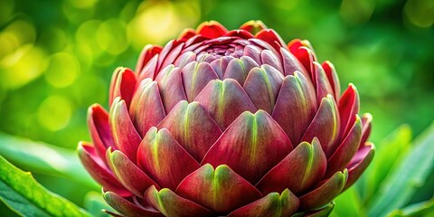 Fototapeta premium Vibrant Red Artichoke Close-Up: Detailed Macro Shot of a Fresh Artichoke