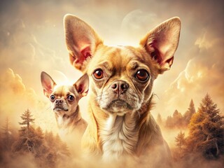 Vintage Double Exposure: Adorable Chihuahua & French Mastiff Duo