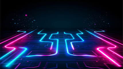 Obraz premium A sleek and minimalistic neon-lit pathway leading into a digital void, representing the endless possibilities of technology and innovation.