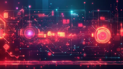 Futuristic Tech Background Red Neon Circuit Board Digital Interface Abstract Design