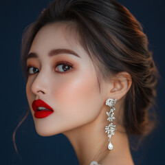 Elegant portrait of a woman with bold red lips studio setting fashion photography close-up view beauty concept