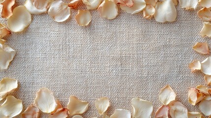 Obraz premium Rose Petals Frame Beige Fabric Background