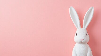 Obraz premium White Easter bunny with pink background, room for text