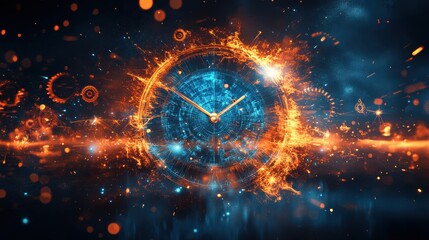Futuristic Clock Abstract Time Energy Gears Sparks Design