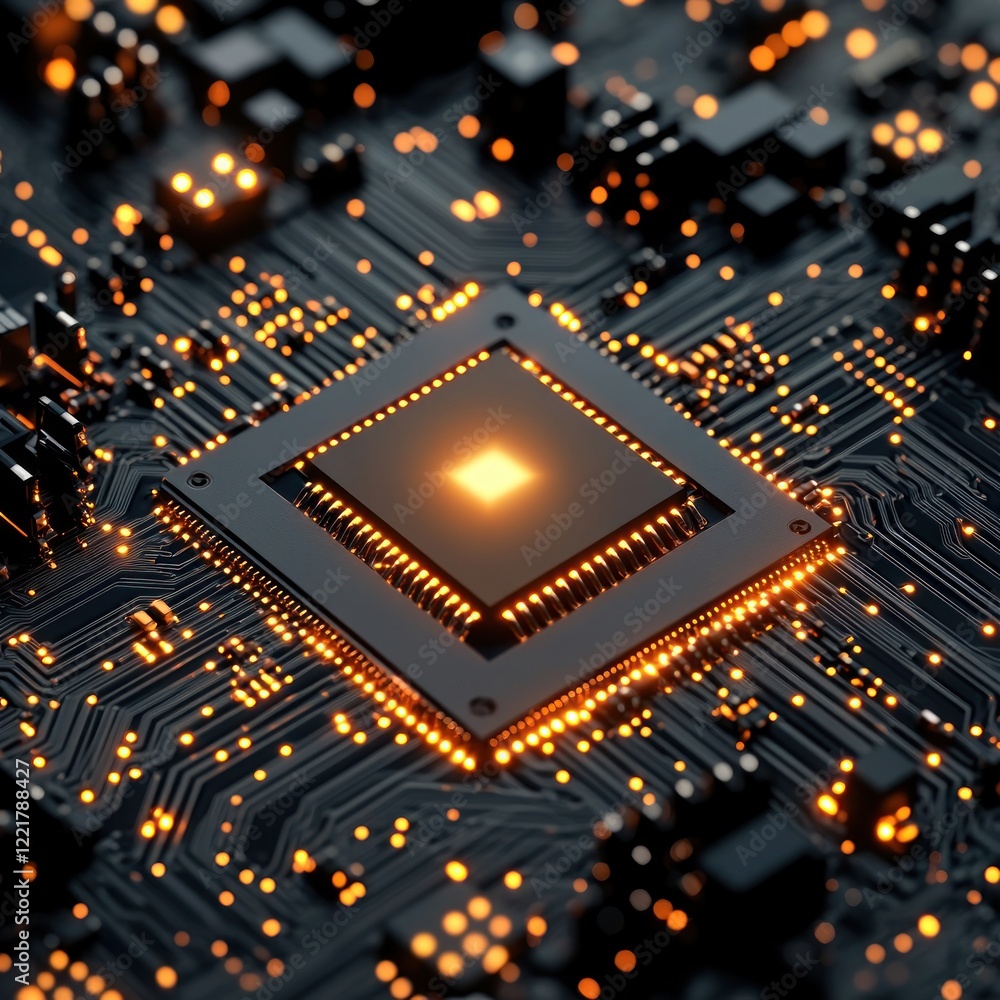 Aufkleber illuminated microchip: a close-up of advanced technology