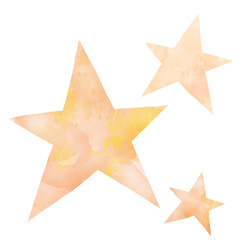 大小3つのオレンジ系の星 手描き水彩イラスト