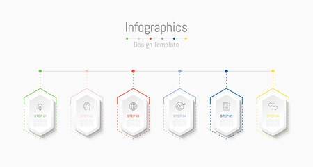 Infographic 6 options design elements for your business data. Vector Illustration.