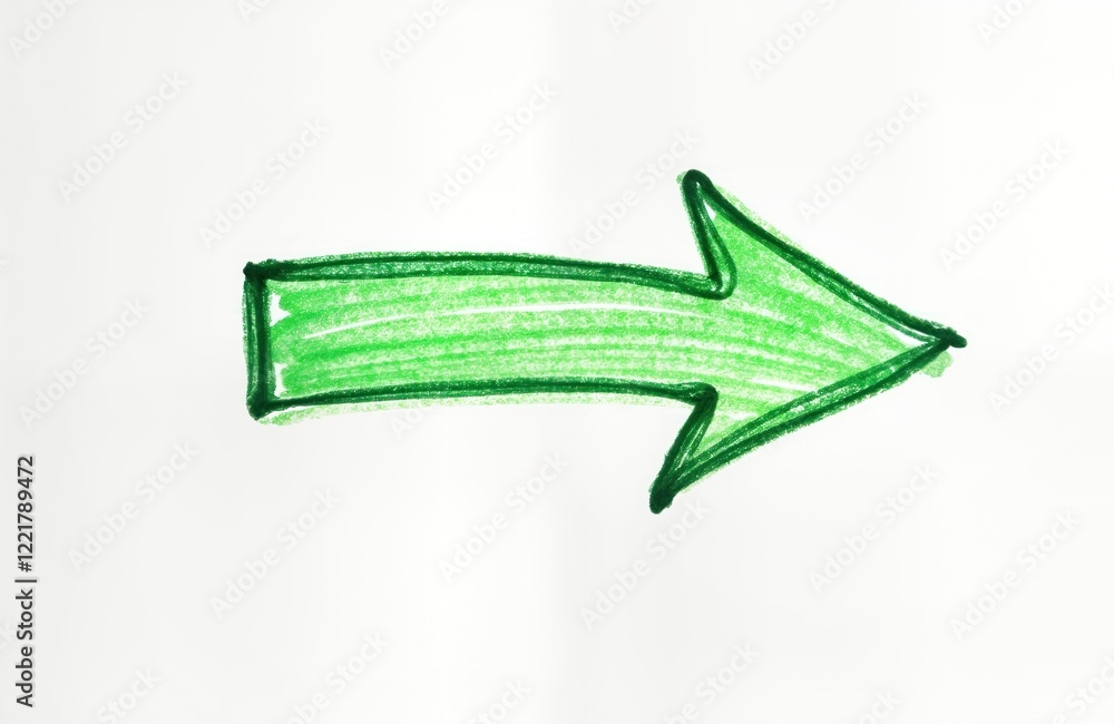Poster hand drawn green arrow on white background. simple graphic element. direction sign. easy to edit des