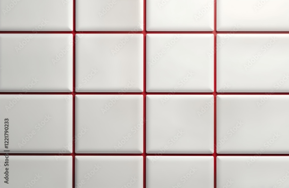 Poster white square tiles with red grout lines create geometric pattern. clean modern design for interior d