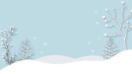 Snow falling on trees and bushes in winter wonderland