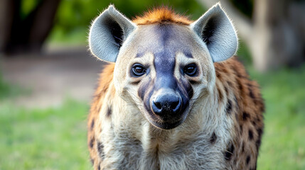 Close-Up View of a Hyena with Striking Facial Features in Nature