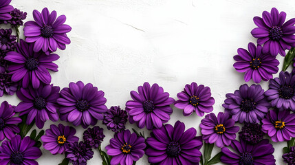 Vibrant Purple Flowers Arrangement on White Background Display