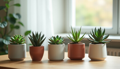 Fototapeta premium Collection of Succulent Plants on a Wooden Table