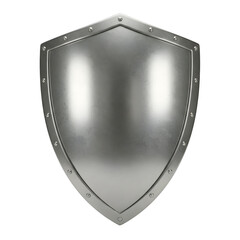 Silver Shield on Transparent Background - Shiny 3D Metallic Armor for Defense and Protection. PNG