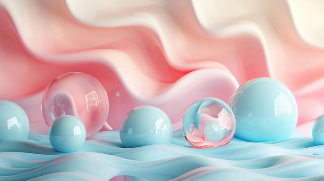 many different colored glass spheres on a blue surface