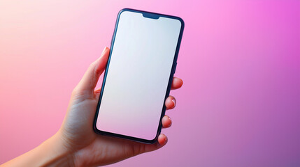 Stylish smartphone mockup against a pink gradient background. Ideal for showcasing mobile apps, branding, or social media designs with a trendy aesthetic.