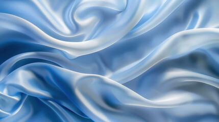 Obraz premium Soft blue silk fabric draped elegantly, creating smooth waves and folds. delicate texture and sheen evoke sense of luxury and tranquility