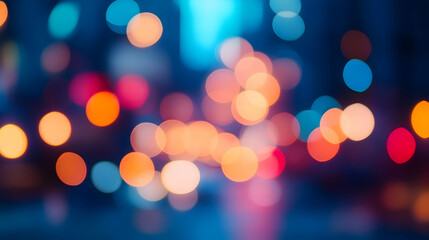 Vibrant Soft Focus Urban Night Lights in Blue and Orange Hues