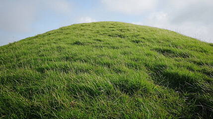 Obraz premium Lush green hill under a cloudy sky, showcasing nature's beauty and tranquility in a serene landscape