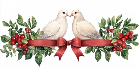 A pair of doves holding a ribbon, Valentine's Day peace and love