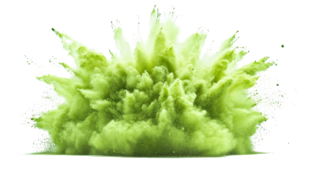 Colorful green holi paint color powder on transparent background