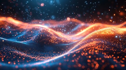 Futuristic Abstract Background Glowing Particles Digital Waves Orange Blue Energy