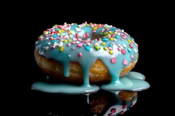 Blue donut on black background