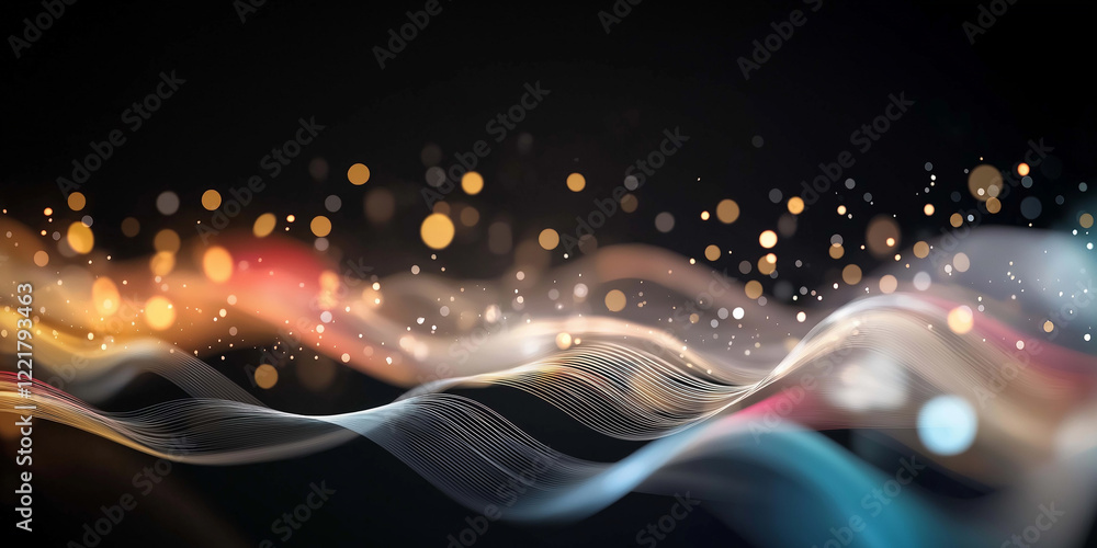 Aufkleber abstract light trails flowing with golden particles on dark background