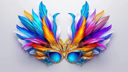 Obraz premium Carnival is a vibrant festival of creativity. People wear artistic masks to celebrate. Colorful Feathered Masquerade Mask with Shimmering Accents