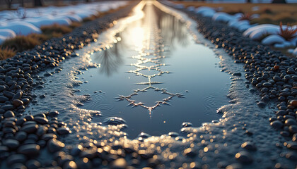 Icy Path with Frozen Puddle