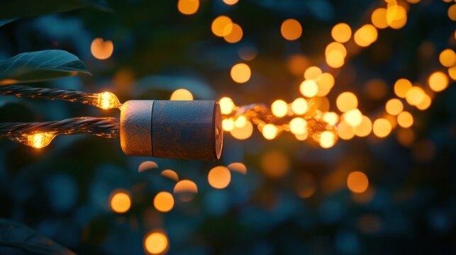 Magical glowing string lights creating a cozy festive bokeh background perfect for holiday winter events  The warm colorful illumination sets a cheerful joyful mood