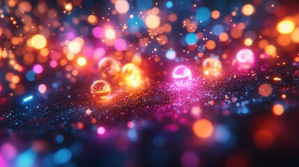 Glowing Abstract Background Neon Lights Shiny Particles 2025