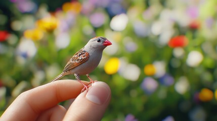 A Tiny Bird Perched on a Finger