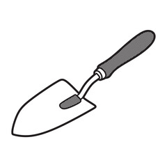 black and white small shovel image, left facing, simple vector