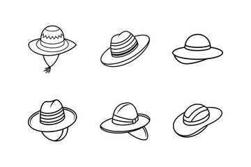 straw hat line art vector illustration