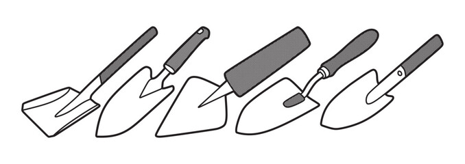 five shovel image black and white, simple vector