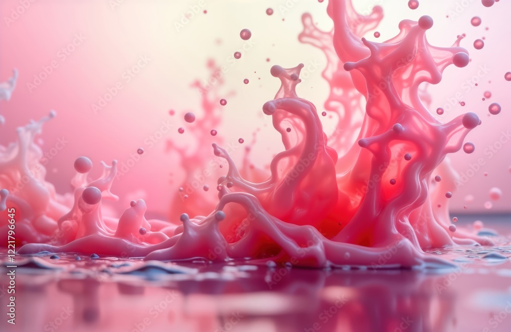 Poster pink liquid splashes and swirls in water. abstract macro photo of vibrant liquid movement. dynamic d
