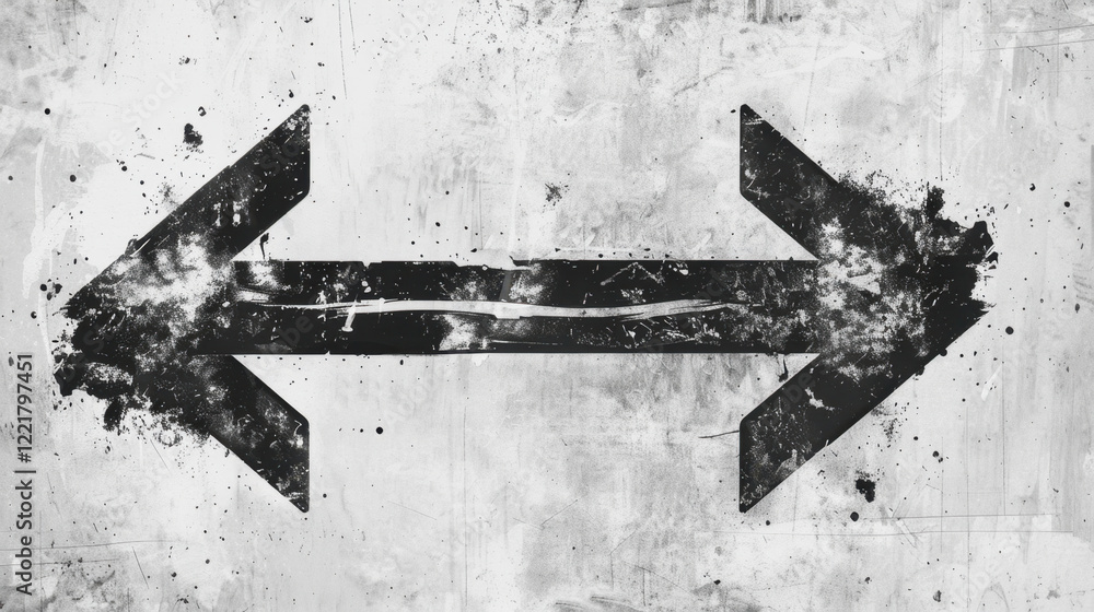 Poster grunge style arrows pointing left and right on textured background, symbolizing direction and choice