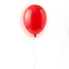 Single red balloon with a string, isolated on a white background, symbolizing celebration and happiness