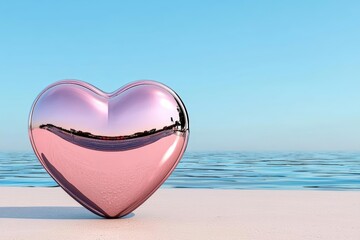 Fototapeta premium Illustrate a heart-shaped mirror reflecting a romantic scene