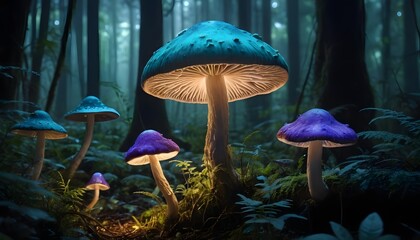 Fototapeta premium Glowing Mushrooms in Enchanted Forest Fantasy Art