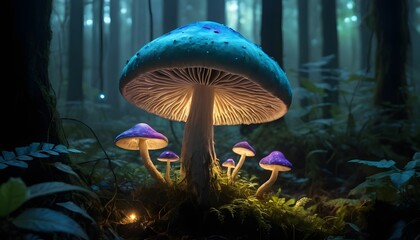 Glowing Mushroom Forest Fantasy Art Magical Night Scene