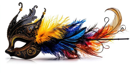 Carnival is a vibrant festival of artistic expression. People wear colorful masks. Vibrant Feathered Carnival Mask with Intricate Design