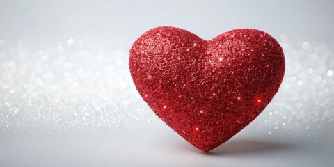 Obraz premium Sparkling Red Glitter Heart on a Shimmering Background