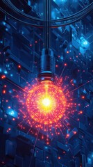 Dramatic and captivating image of a glowing electrical discharge or lightning bolt in a cosmic futuristic space background with vibrant colors and a dynamic technology inspired visual design