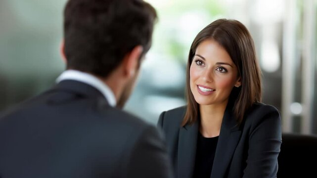 Smiling Female Manager Interviewing an job Applicant In Office	
